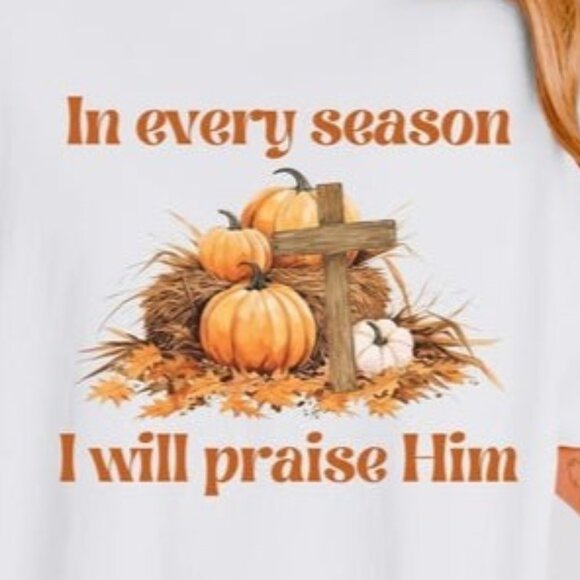 In Every Season I will Praise Him T-Shirt, Christian Fall Shirt - Picture 3 of 3